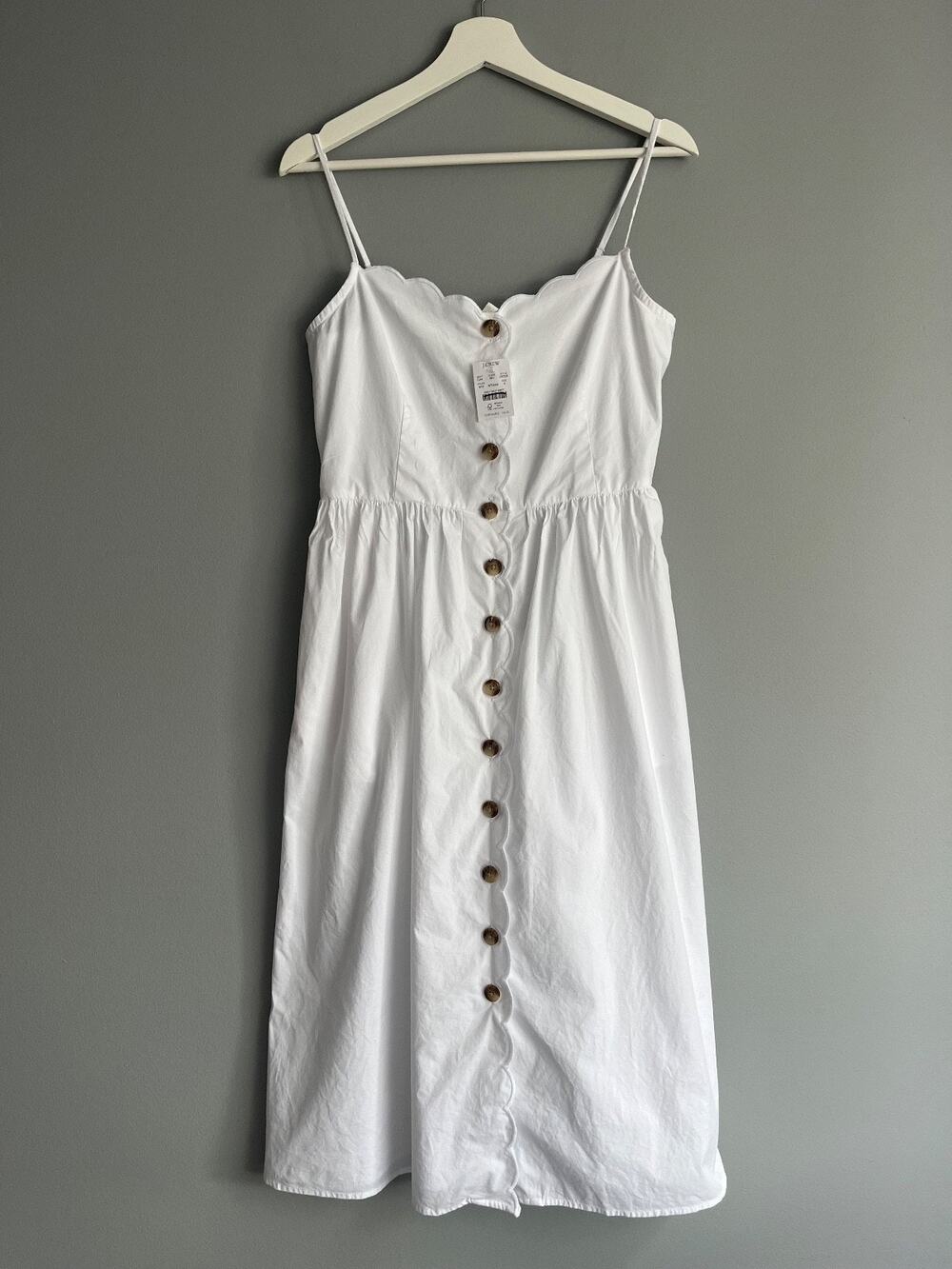 J.Crew Factory NWT Scallop-Trim Button-Front Midi Dress White Size 6 CK729